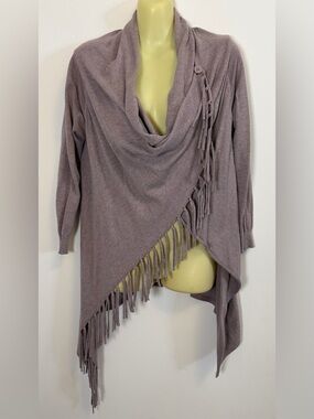 C Christian Fringed Asymmetric Drape Lavendar Sweater